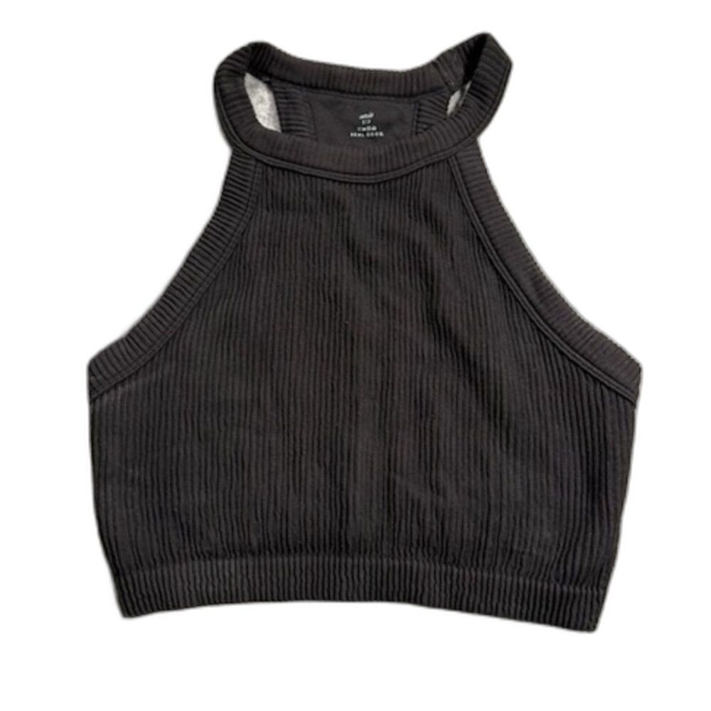 Aerie Real Good Ribbed Sports Bra Womens S Black High Neck Longline Pullover